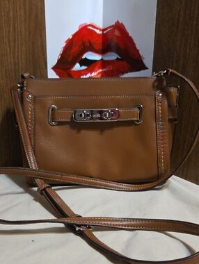 Coach Brown Leather Crossbody with Turn-Lock Detail Vintage